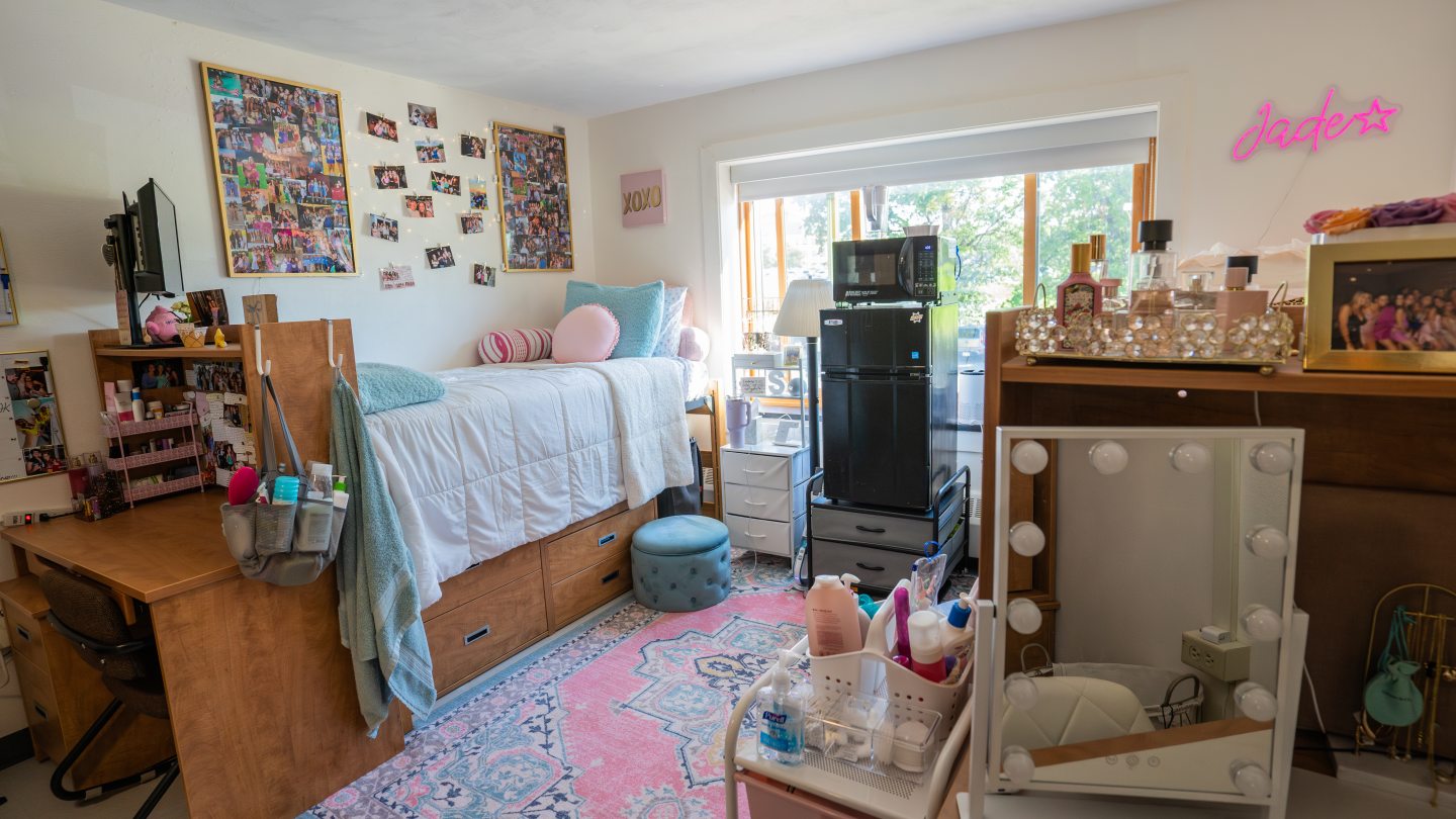 Inside of the residence hall room. 