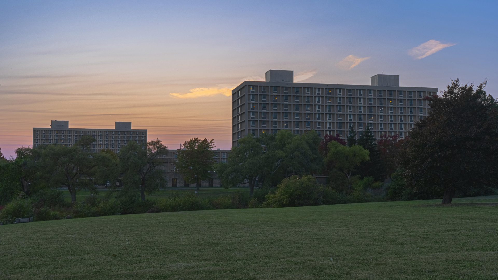 View of Seneca with a sunset in the background