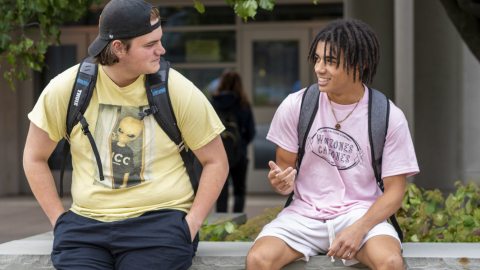 Students chat outside of Marano Campus Center