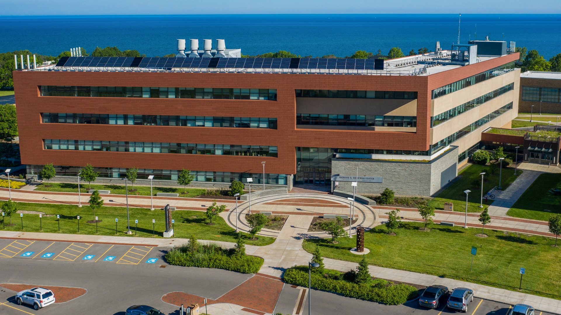 Shineman Science Center against Lake Ontario Horizon