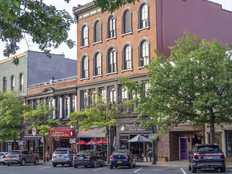 Storefronts in downtown Oswego