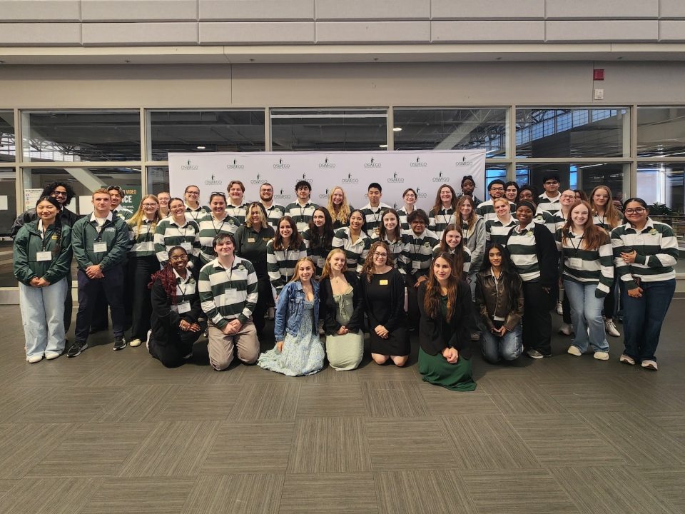 A group of Oswego Admissions representative students in Marano Campus Center