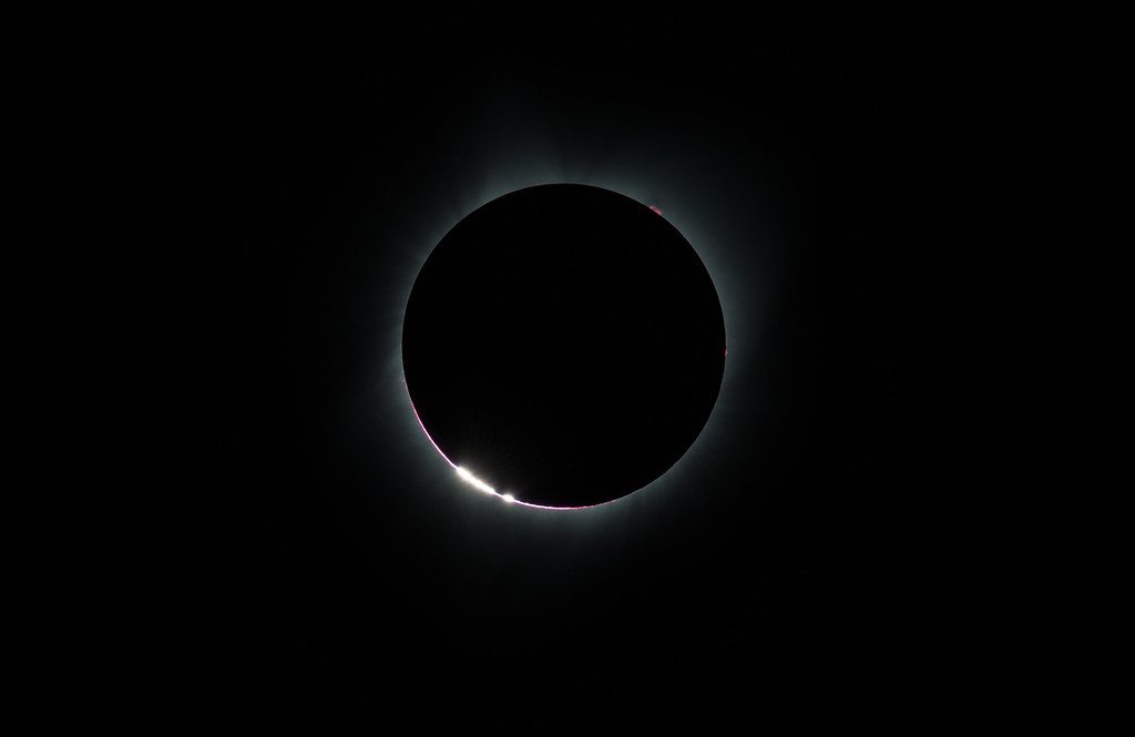 Baily’s Beads effect, as the Moon makes its final move over the Sun during a total solar eclipse