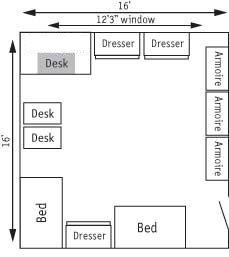 Arrangement of a lounge room in Cayuga Hall