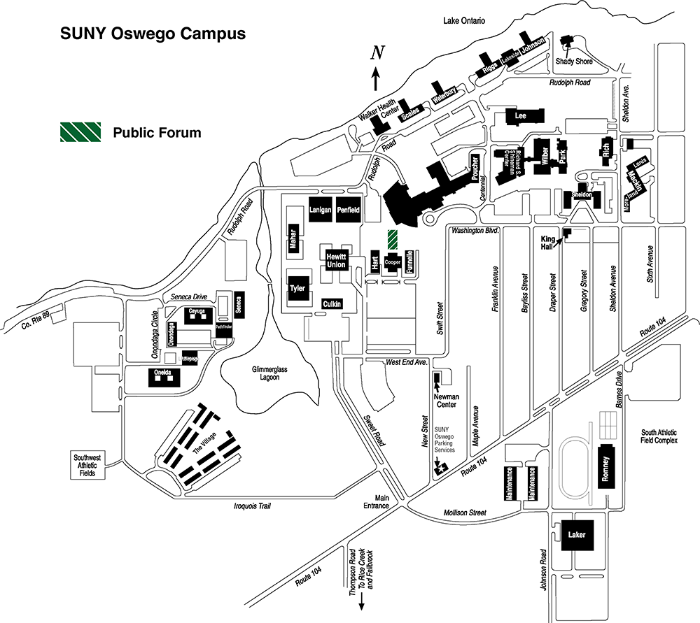 The Designated Public Forum area is located between Cooper dining hall and Marano Campus Center