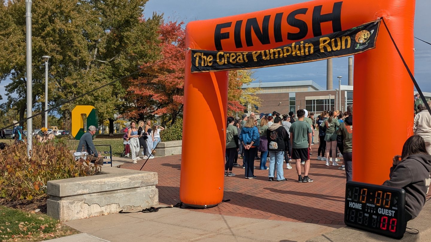Inflatable Finish Line with Fall Foliage in the Background