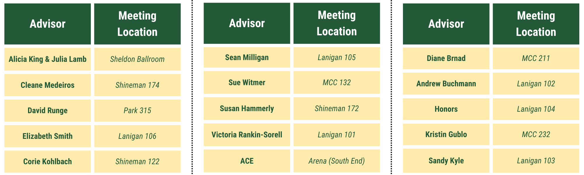 Advisor Meeting Schedule