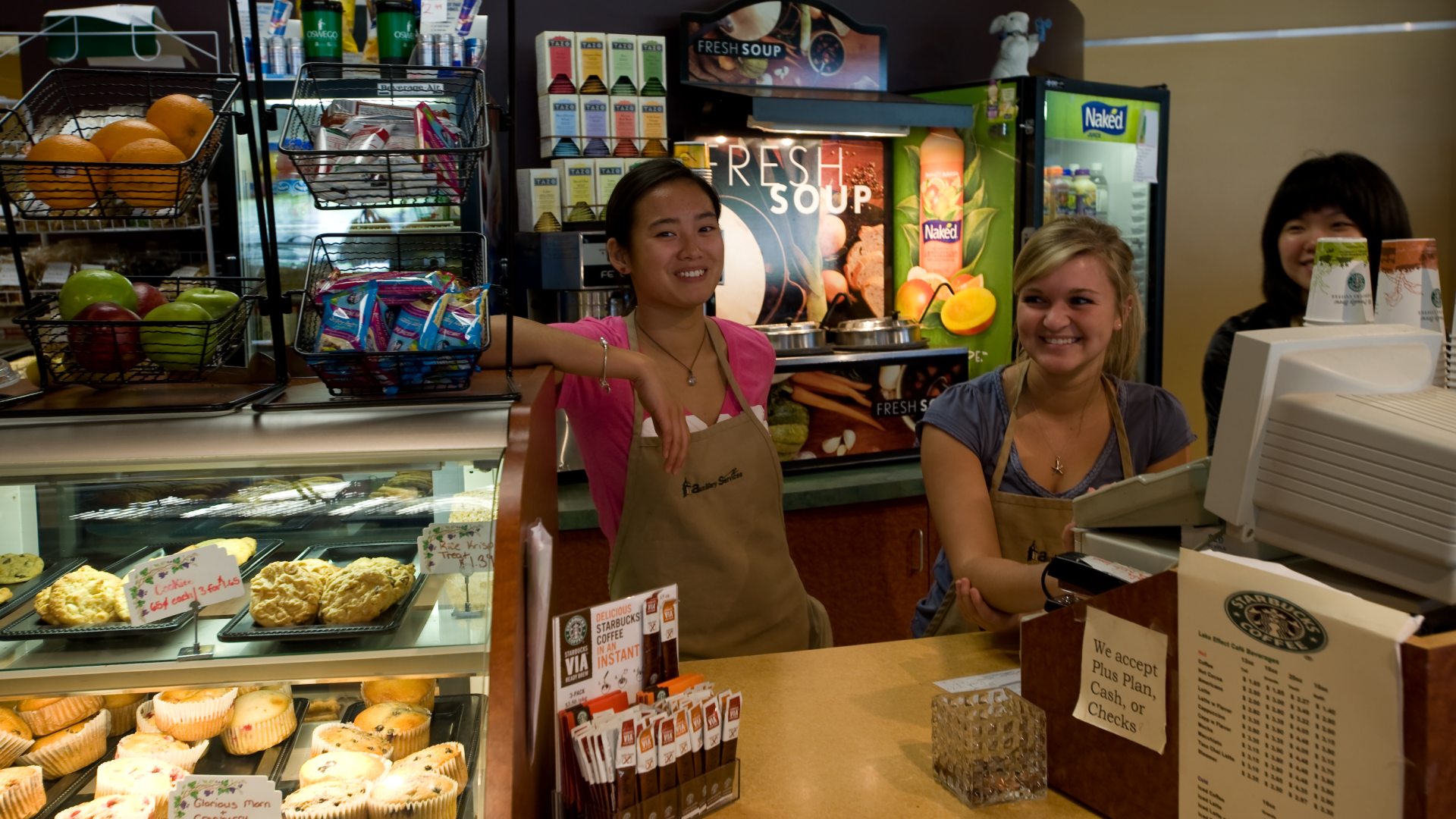 Students working at Lake Effect Cafe in the Library