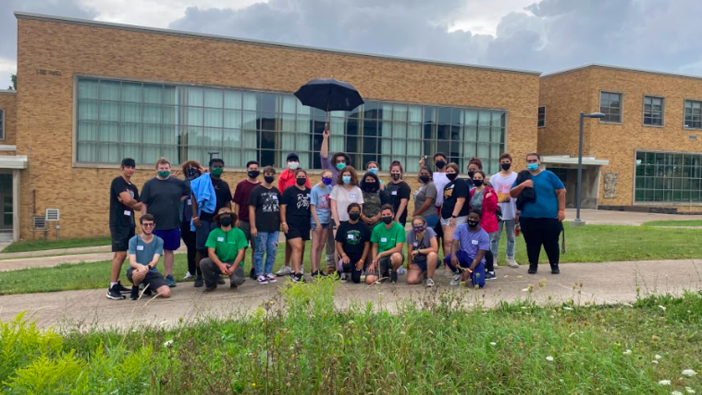 A large group of student volunteers