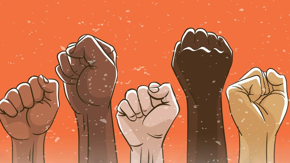 In the Cotton Banner of fists raised in the air