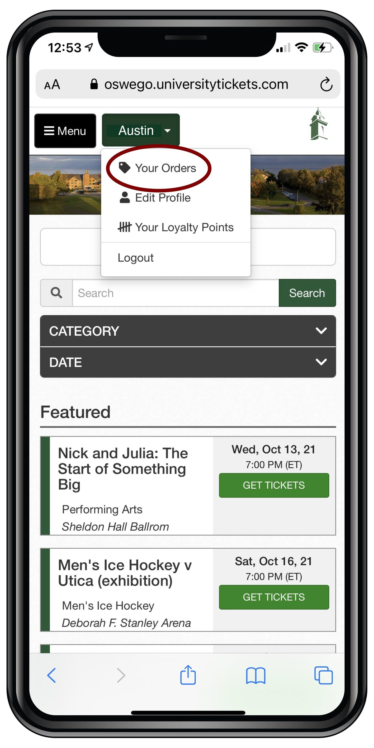 Open the dropdown menu next to your name and select Your Orders