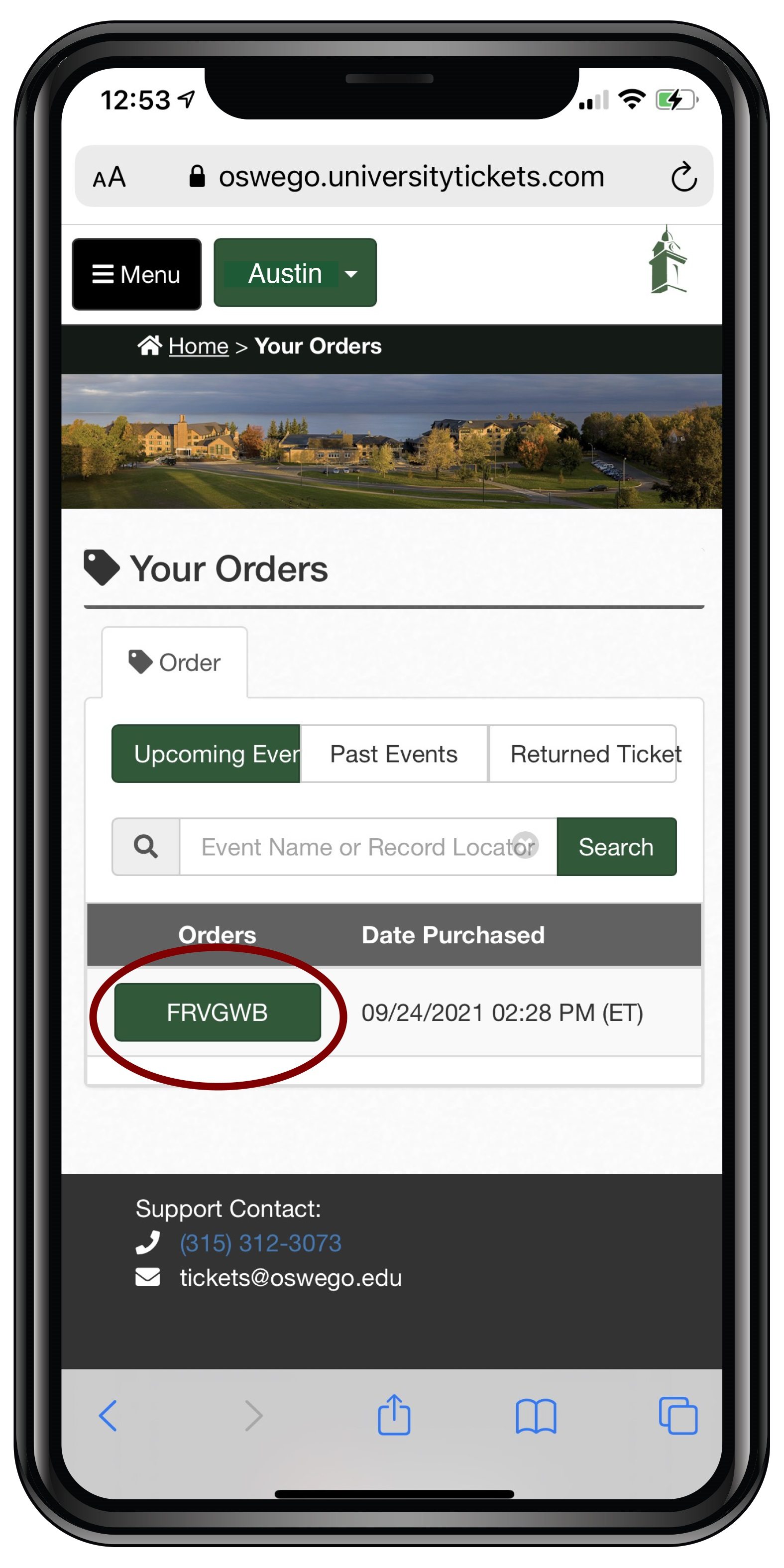 From the orders list, select the order you'd like