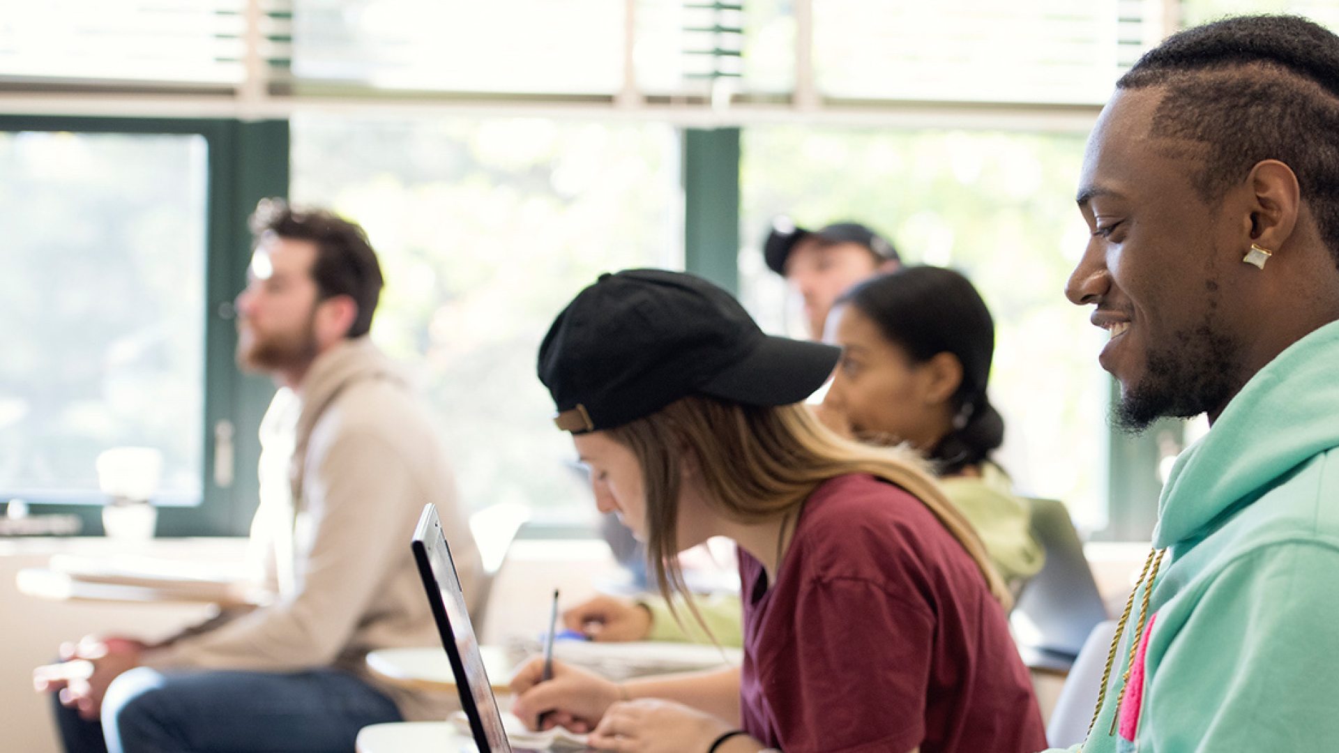 Students in a bright room