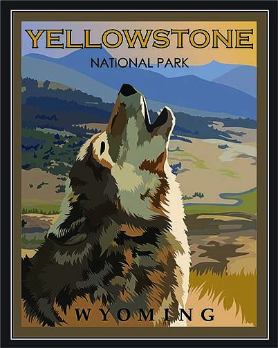 Digital vector image of a gray wolf howling in front of a mountainous landscape
