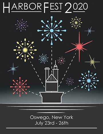 In the poster we see a minimalized and somewhat geometric interpretation of fireworks being set off over Oswego Lake. In the forefront of our view we see the Oswego lighthouse. Coming out from behind the lighthouse, with dotted lines trailing them, we see the fireworks. The fireworks consist of a number of orderly lines, dots, and star shapes. The lighthouse sits on a horizon line, from which a gradient that goes upwards from white to black is seen.