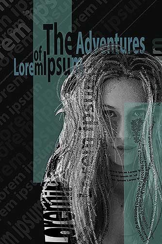 A poster with a girl and black and teal type.