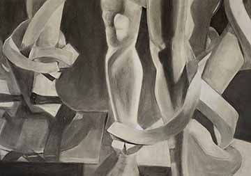 A still life drawing of mannequins legs.
