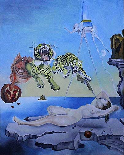 A copy of Salvador Dali’s, Dream Caused by the Flight of a Bee Around a Pomegranate Seconds Before Awakening, for Painting I.