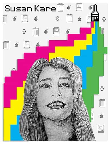 This is part of a three-part poster series meant to praise the graphic designers that influence my work. This poster is praising Susan Kare and her work on various Apple icons.