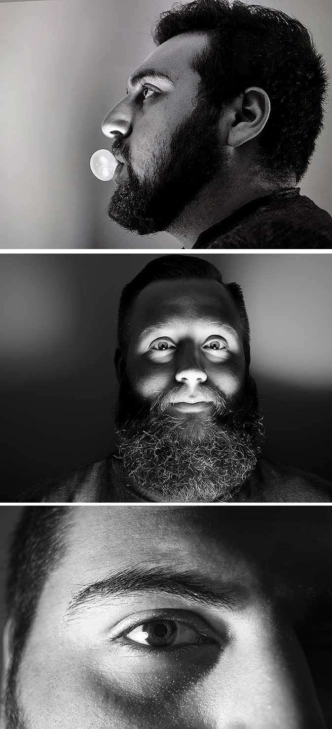  A series of three black and white photographs of a man.