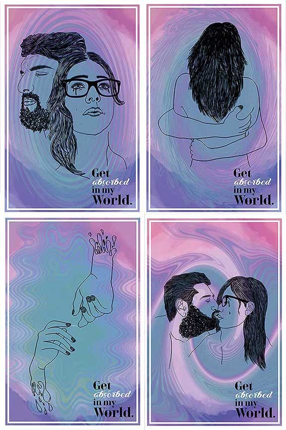 A series of four digital illustrations.