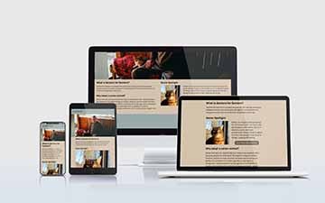 earth toned website for seniors for seniors displayed at various screen sizes including iPhone, iPad, Macbook and iMac