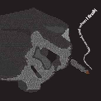 Two digital illustrations made completely of text. One of a hand smoking a cigarette, the other of a young man.