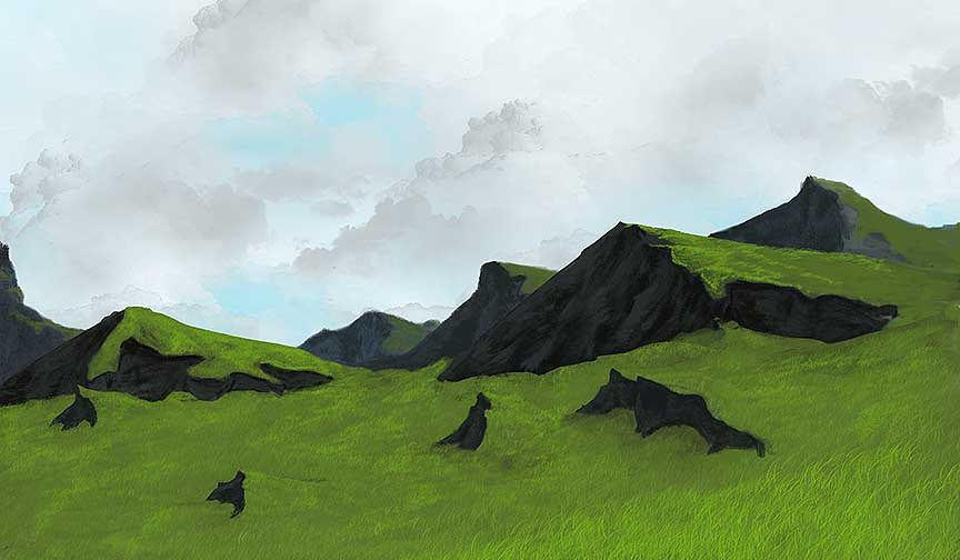 A personal painting of a green landscape.