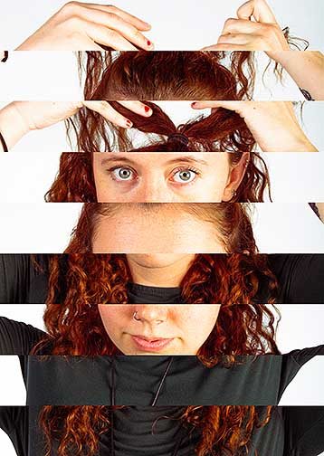 A portrait broken into displaced rows.