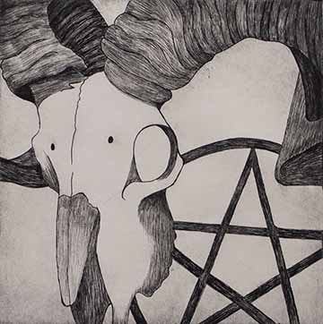 In The Woods III depicts a ram skull with a pentagram in the background.