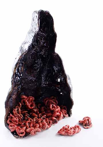 Image b: An isolated photo of the rightmost form and the two stray intestinal pieces.