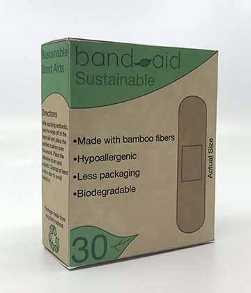 Packaging design for a box of band aids that are environmentally friendly 