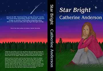 A book cover showing a brown hair woman sitting in the bottom right on some grass on the front cover. In the background, a foal is playing beneath a tree. There’s a tree line behind that with a sunset above, with the stars in the dark blue at the top, the north star emphasized. The title is white with the author’s name right below it in a smaller font. Then the spine is black, the title in white and the author’s name in a pale blue. The back cover mirrors the front cover’s landscape with the exception of th