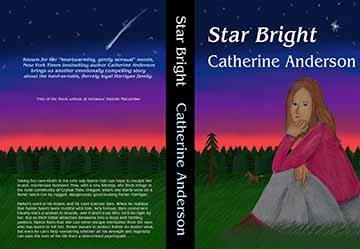 A book cover showing a brown hair woman sitting in the bottom right on some grass on the front cover. In the background, a foal is playing beneath a tree. There’s a tree line behind that with a sunset above, with the stars in the dark blue at the top, the north star emphasized. The title is white with the author’s name right below it in a smaller font. Then the spine is black, the title in white and the author’s name in a pale blue. The back cover mirrors the front cover’s landscape with the exception of th