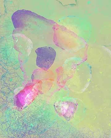 Colorful Abstract bubbles and lines lime green, orange, pink, and purple.